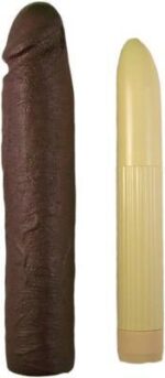 MAGNIFICENT 11 VIBRATING DONG & PENIS EXTENSION BROWN